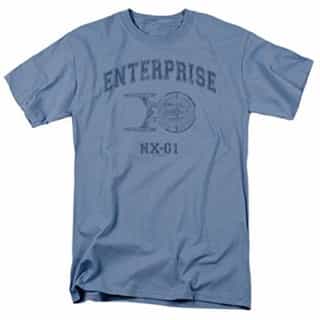 Popfunk Star Trek Enterprise Distressed Retro T Shirt & Stickers (Large) Carolina Blue