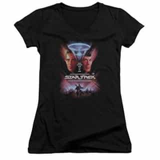 Star Trek The Final Frontier(Movie) Juniors’ Sheer Fitted V-Neck T Shirt, Small Black