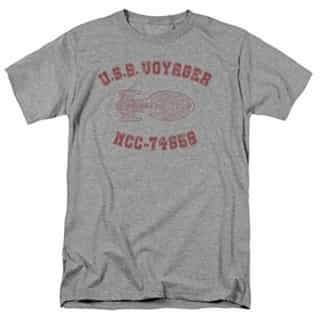 Star Trek USS Voyager Distressed Retro T Shirt & Stickers (Large) Athletic Heather