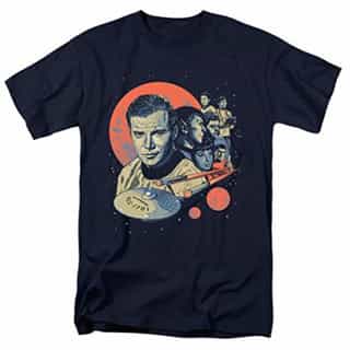 Star Trek Illustrated Crew Classic TV Show T Shirt & Stickers (Large) Navy